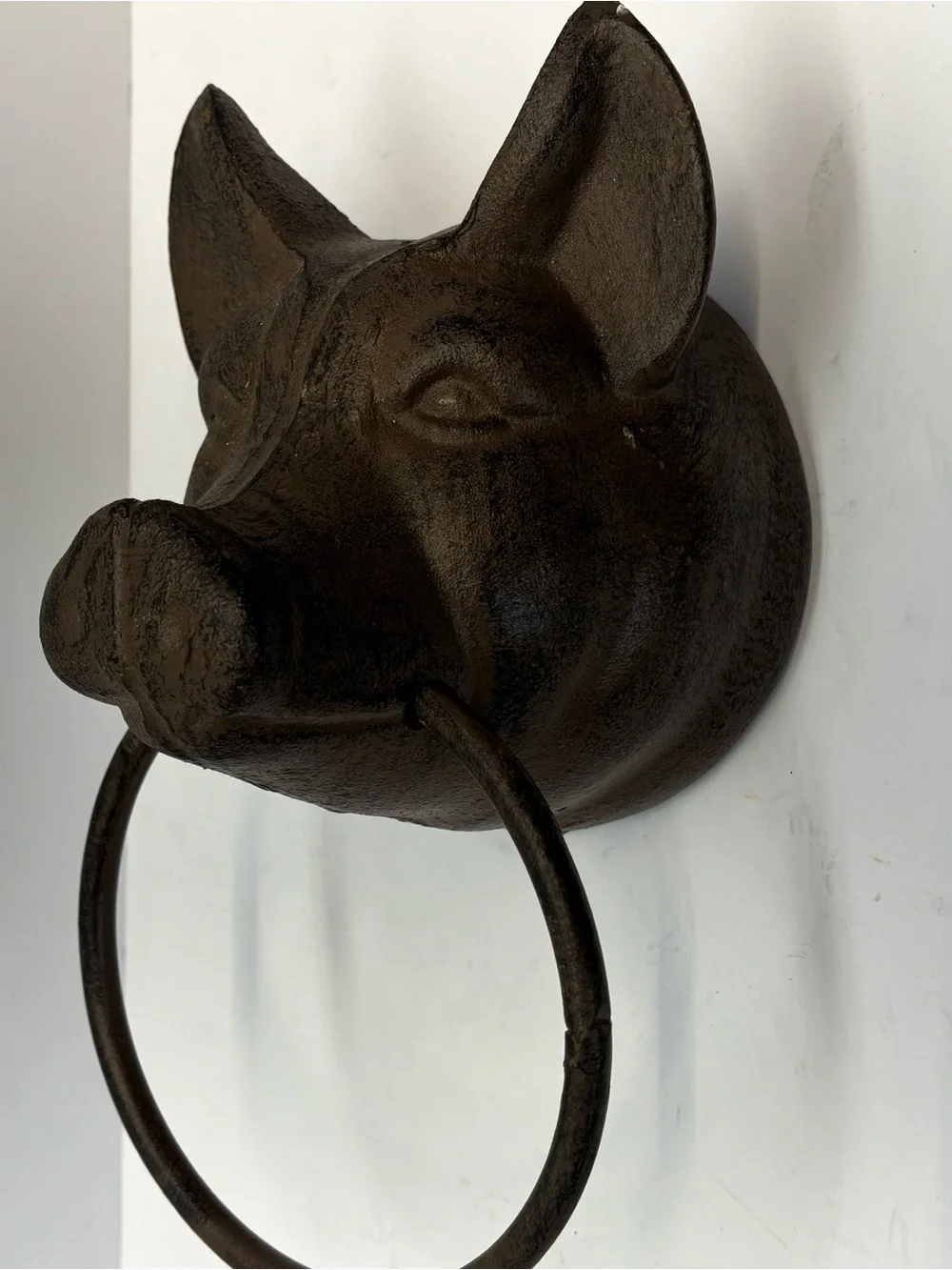Vintage Large Cast Iron Pig Head Wall Hung Towel Holder Hog Head Heavy